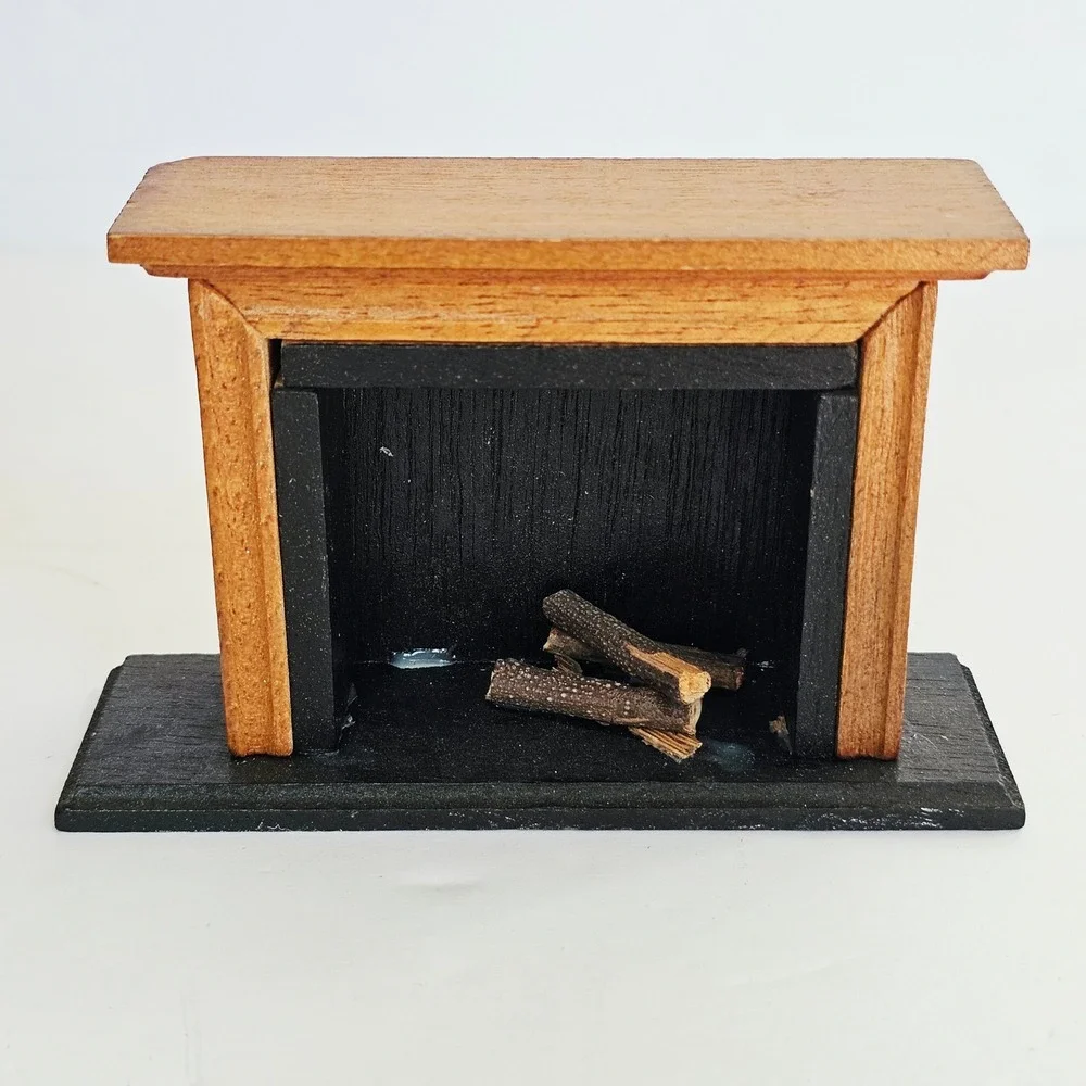 Vintage Shackman Miniature Dollhouse Furniture Fireplace and Chairs Set Wood Toy